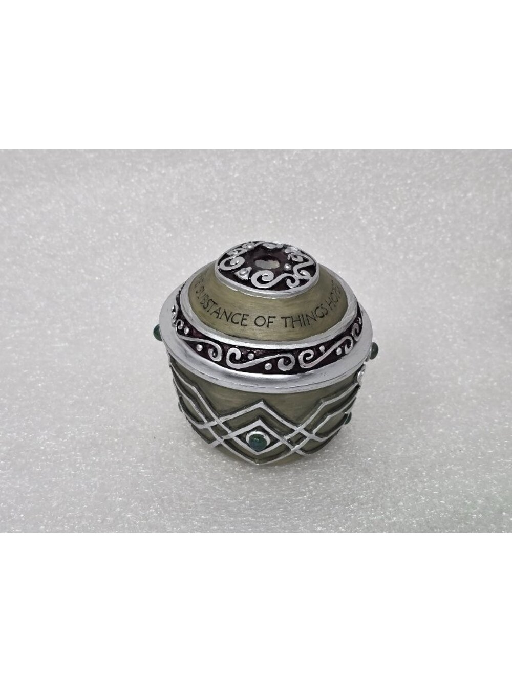 Spiritual Harvest Faith Prayer Box Hebrews 11:1 Green Silver Trinket CJ-0254